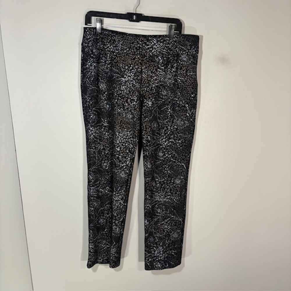 Soft Surroundings Dress Pants Womens L Black Animal Print Ponte Pull On Stretch